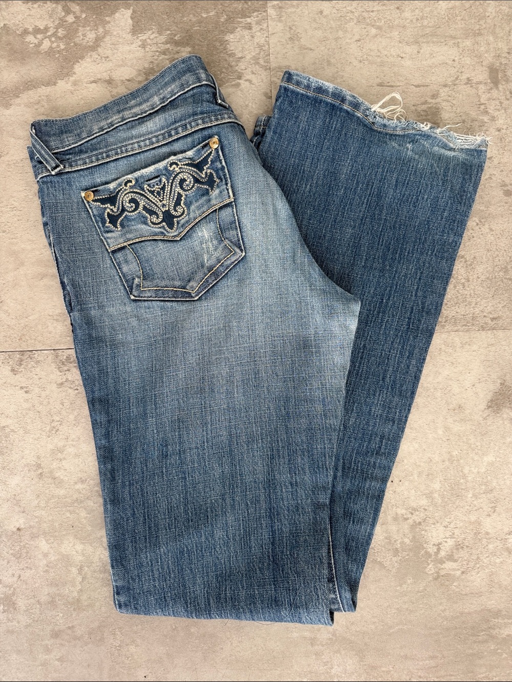 Plastic Boot-Cut Jeans in Mid Blue